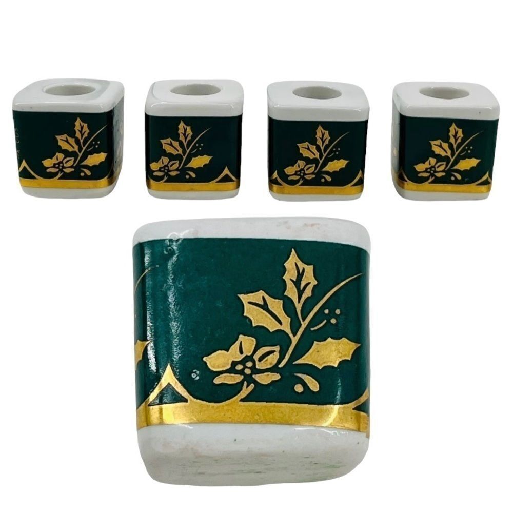 Vintage Hallmark Holiday Candle Holder Set‎ Of 4 Holly Design